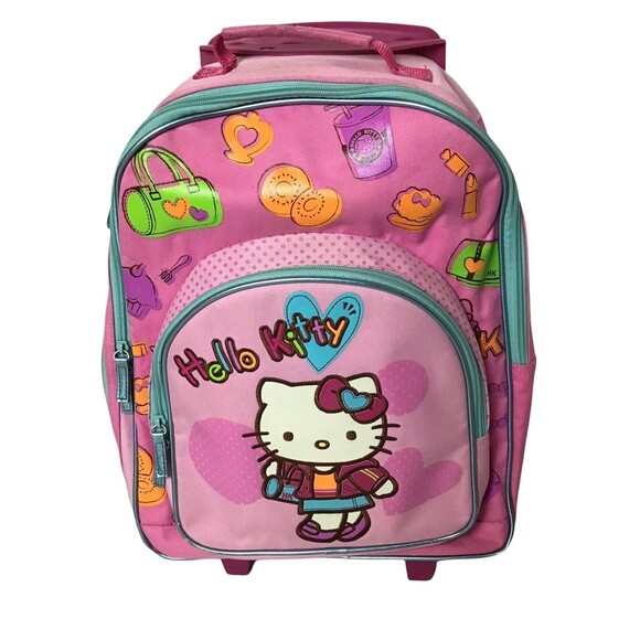 Sanrio Hello Kitty Rolling Backpack with Padded Straps and Wheel Covers - Picture 1 of 12